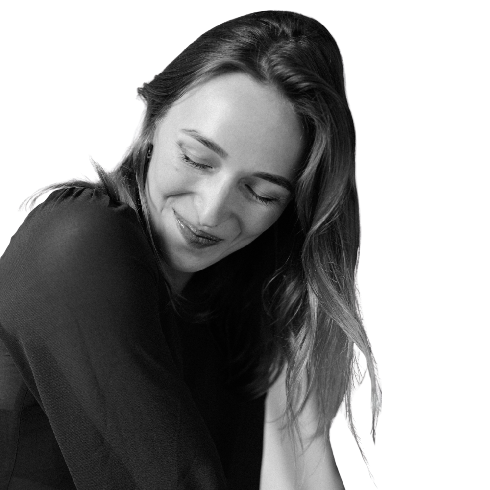 Black-and-white portrait of Yuliya Hancharova