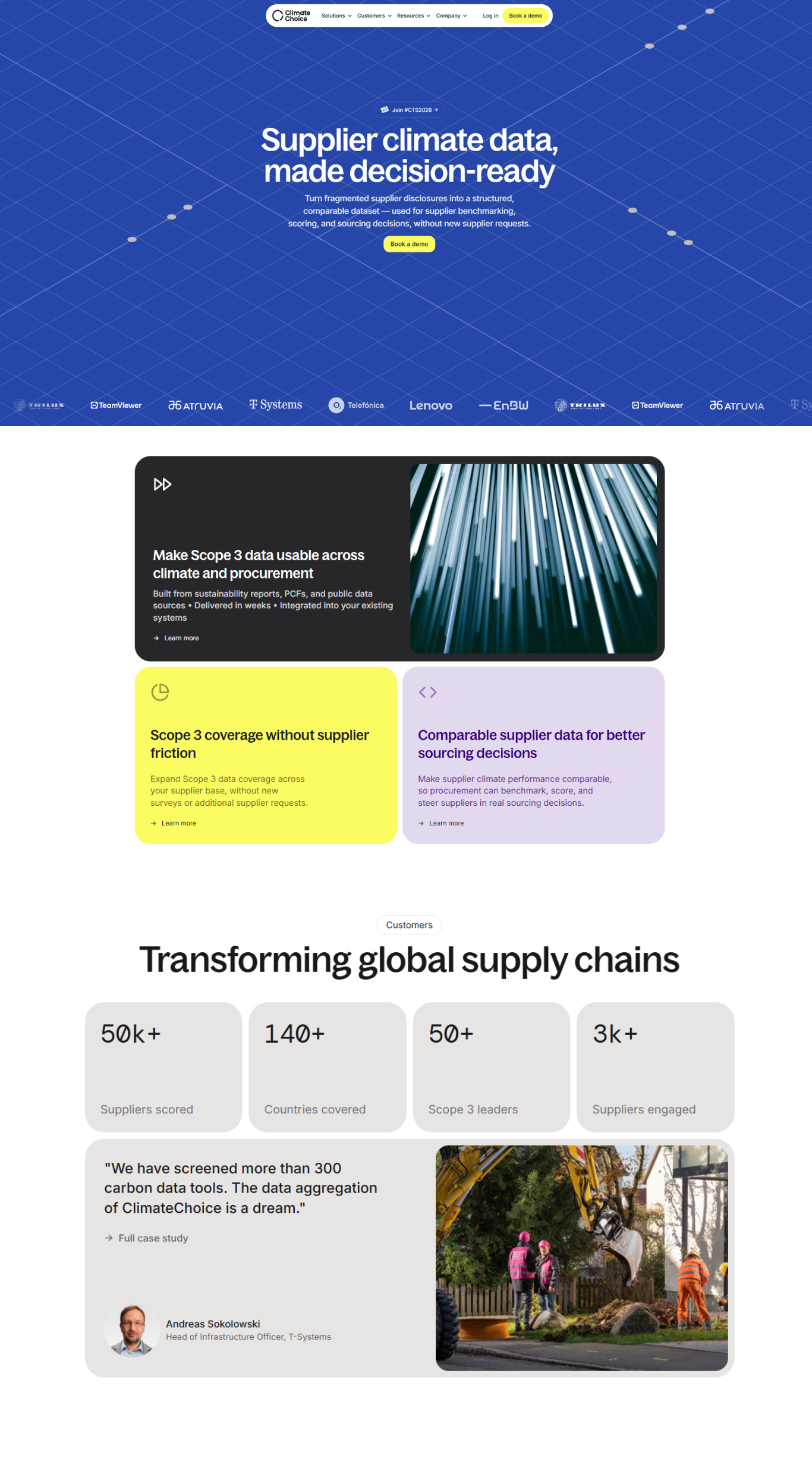 ClimateChoice brand reference showing the Supplier climate data, made decision-ready landing-page design